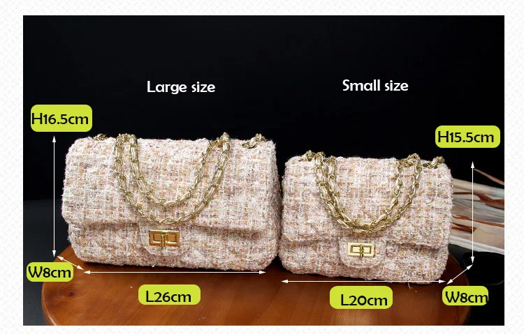 Womens Wool Plaid Handbag Double Flap Lattice Handbag Purse 2019 Classic Luxury Tweed Crossbody bag Chain Shoulder Bag for Women (1)