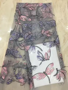 

White, Gray Soft High Quality Dragonfly Embroidery Mesh Lace Fabric For Bridal Dress Embroidery Lace Fabric, By The Yard