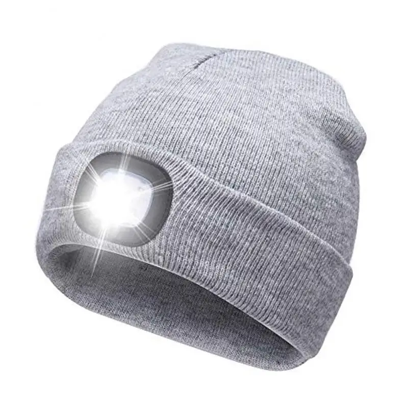 Unisex 4 LED Light Hat Button Battery Type Hands Free Flashlight Cap LED Beanies Knit Hat Keep Warm For Climbing Fishing Outdoor skullies men Skullies & Beanies