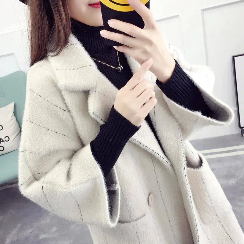 

2019 Winter Fashion Women Faux Mink Fur Knitwear Jumper Cardigan Korean Loose Jacket Outwear Tops Warm Coat Casual Sweaters B14