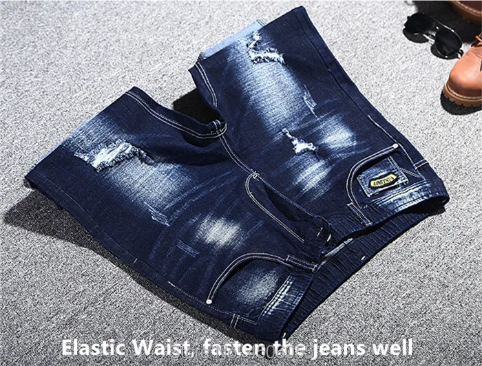 Потертые джинсы мужские темно-синие брюки мужские рваные джинсы с дырками джинсовые эластичные большие размеры 5XL 6XL 140 кг брюки одежда