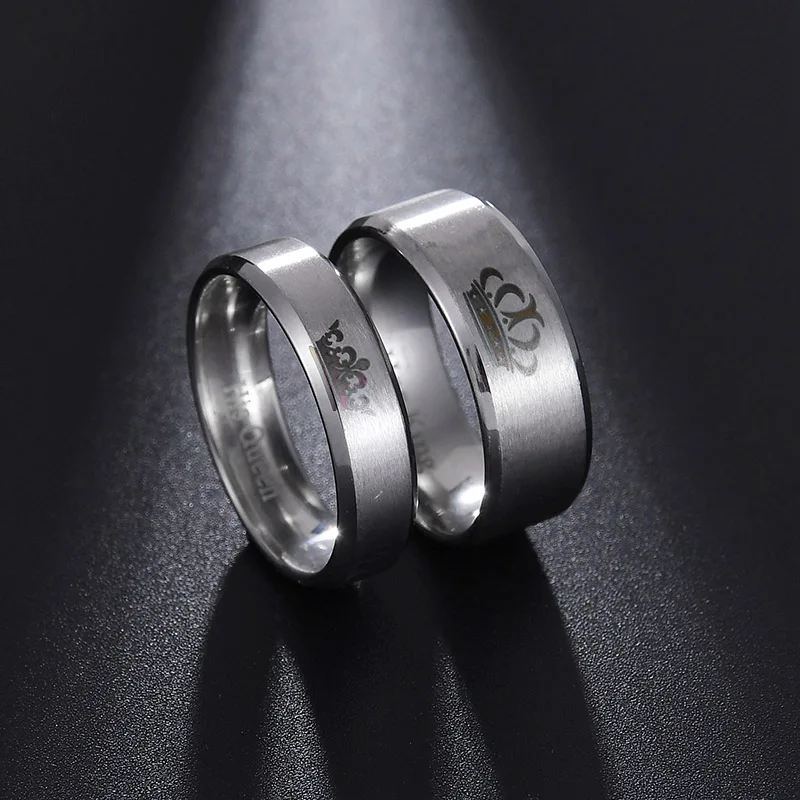 Spark 1 шт., свадебные кольца для мужчин и женщин из нержавеющей стали, его королева, ее король, БУКВЕННОЕ кольцо для влюбленных пар, юбилейное ювелирное изделие, подарок - Цвет основного камня: Steel