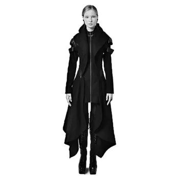 

Irregular Women Black Hooded Coat Punk Gothic Cosplay Steampunk Jacket Overcoat
