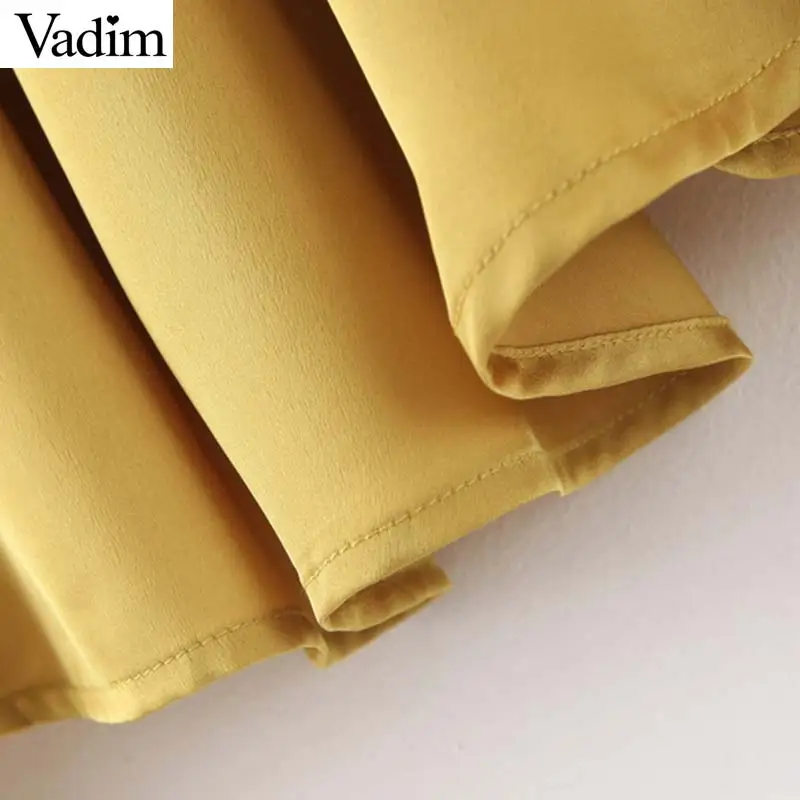 Vadim Женская стильная желтая Свободная блузка с эластичным воротником, рубашки с длинным рукавом, женские свободные повседневные однотонные топы, блузы LB652