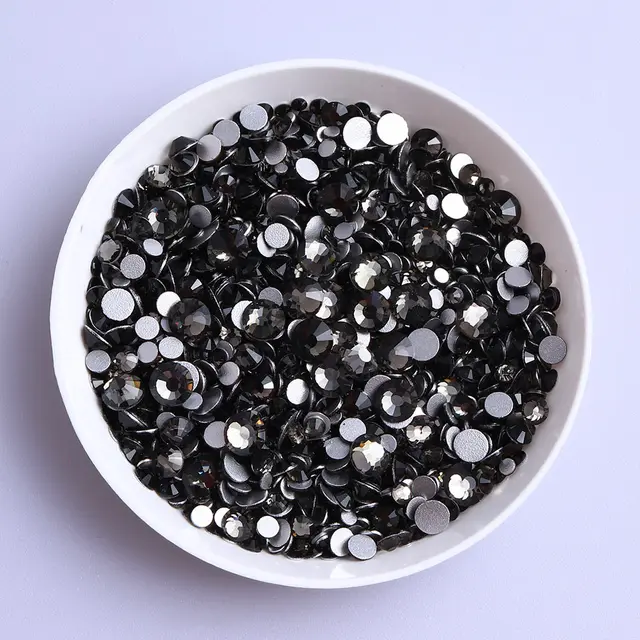 Mix Size Black Diamond Flat Back Rhinestones for Face Self-adhesive Crystal Beads Loose Precious Stones Diamond Painting Jewelry Black Diamond