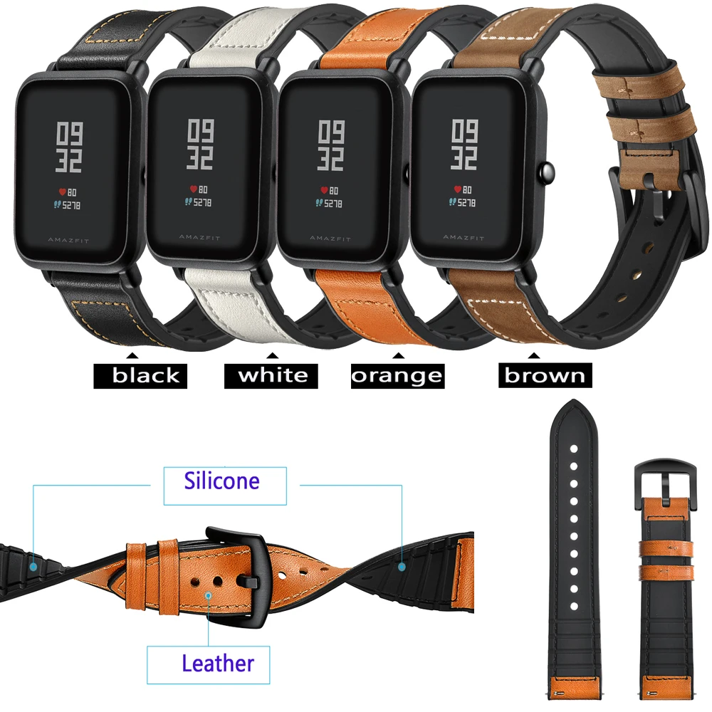 YHNUJM кожа+ Силиконовый ремешок для Huami Amazfit Bip Молодежные часы 20 мм ремешок браслет ремешок для часов