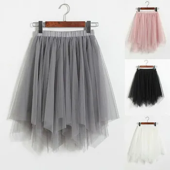 

Women Skirt Fashion Summer 2020 Short Skirt Irregular Double-layer Mesh Skirt Bubble Skirt Ball Gown юбка лето 2020 mujer faldas
