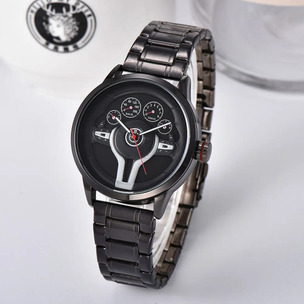 Creative Natrual style Classic precision Fashion Men's Quartz watch 3D Racing tire Free Stainless Strap Clock Casual Sports 2021 