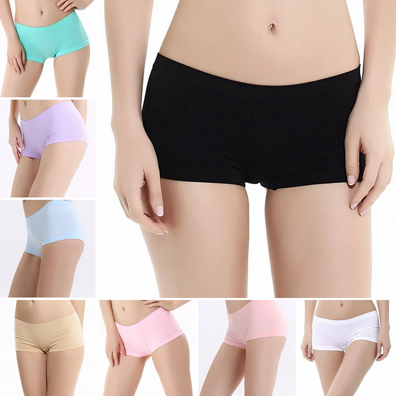 Bóxer sin costuras para mujer, ropa interior Sexy de cintura baja, pantalones cortos de Color sólido, cómodos, Deportivos|Bragas para mujer| - AliExpress