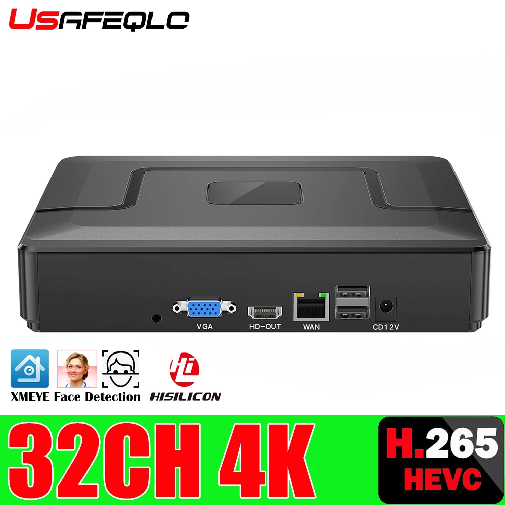 Grabadora de vídeo de seguridad, dispositivo de detección facial H.265 Max 4K CCTV de Audio NVR 9/10/16/32CH 4K/5MP H.265, detección de movimiento ONVIF P2P CCTV NVR