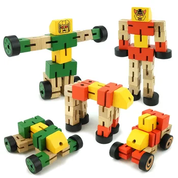 

Wooden Transformation Robot Building Blocks Kids Toys for Children Educational Learning Intelligence Gifts WJ479