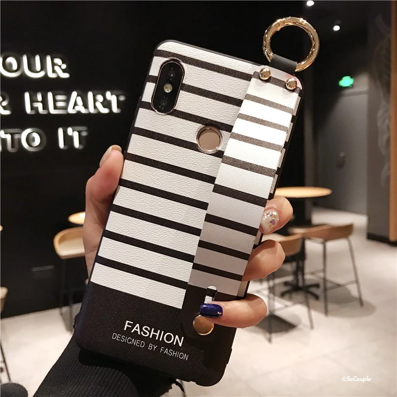 SoCouple For Xiaomi Redmi Note 5 Case Stripe Pattern Soft Silicone Cover Phone Holder Wrist Strap Case For Note 5 5 (4)