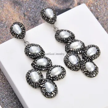 

GG Jewelry White Coin Pearl Black Crystal pave Earrings