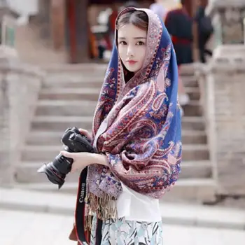 

wrap swing loose tassel shawl knit sweater winter sweater women's autumn printed long style v neck