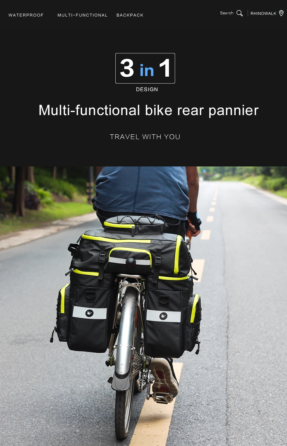 RHINOWALK, Горный Дорожный велосипед, 3 в 1, сумки для багажника, для велоспорта, двухсторонняя, задняя стойка, заднее сиденье, сумка для багажника, 70л
