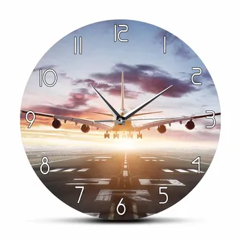 

Plane Take Off Morden Design Wall Clock Airplane Aeroplane Flying Over Runway Watch Clock Silent Timepiece Aircraft Gift