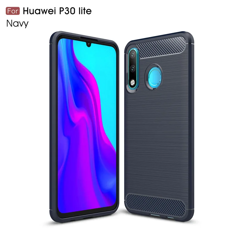Navy Для huawei P30 Lite Honor 20S Мягкий Силиконовый противоударный чехол MAR-LX1M MAR-LX1H текстура углеродного волокна бампер крышка MAR LX1M LX1 - Цвет: Navy