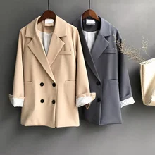 Осень, зимняя женская куртка, Блейзер, верхняя одежда с зубцами, двубортный, с длинным рукавом, для офиса, для девушек, блейзеры, Mujer, элегантное пальто
