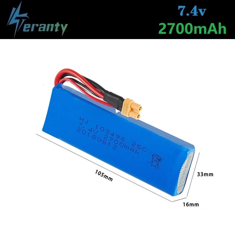 Обновленная батарея 7,4 V 2700mAh Lipo для MJX Bugs 3 B3 RC Quadcopter запасные части 7,4 v перезаряжаемая батарея обновление 1800mah 25C 1 шт