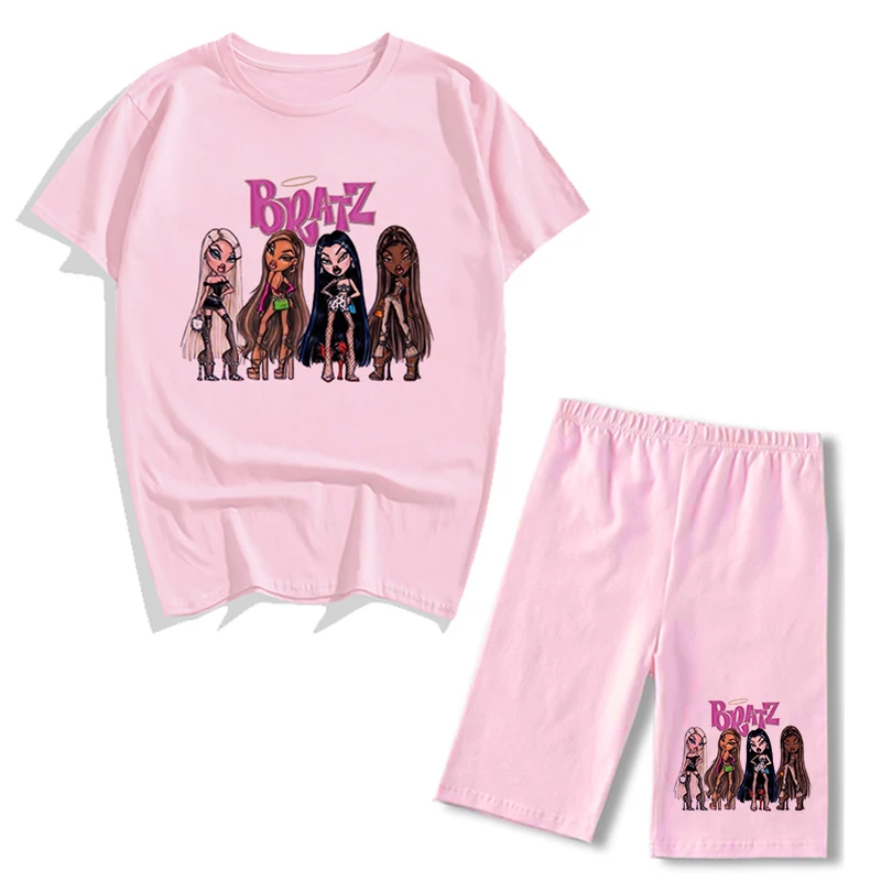 cute pj sets Spring Summer Jogging 2-Pieces Set Women Outfit Short Sleeve Running Sports Cute Bratz Print T-Shirts And Shorts Sets For Female blazer and pants set
