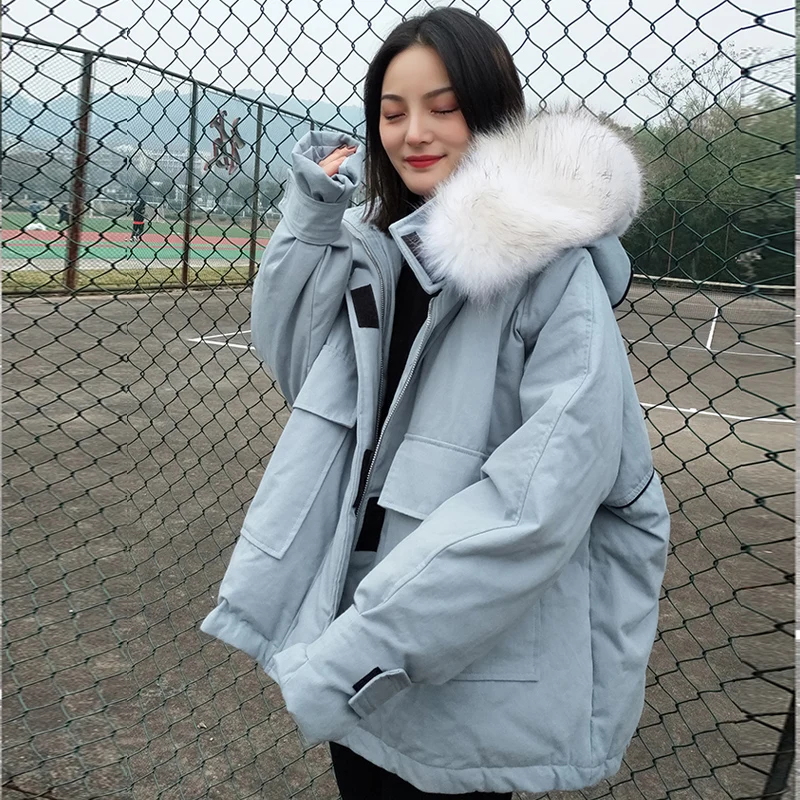 

2019 Real Raccoon Fur Collar Women White Duck Down Jacket Plus Size Women Down Parkas Thicken Outerwear Hooded Winter Coat Women