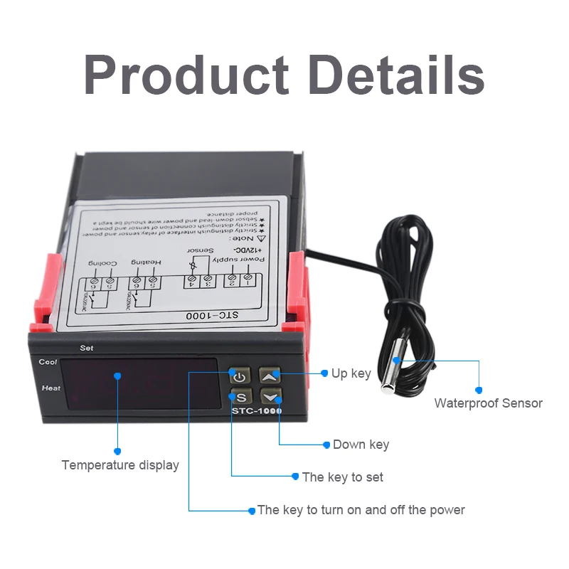 Digital Temperature Controller Thermostat Thermoregulator for incubator Relay LED 10A Heating Cooling STC 1000 12V 24V 220V