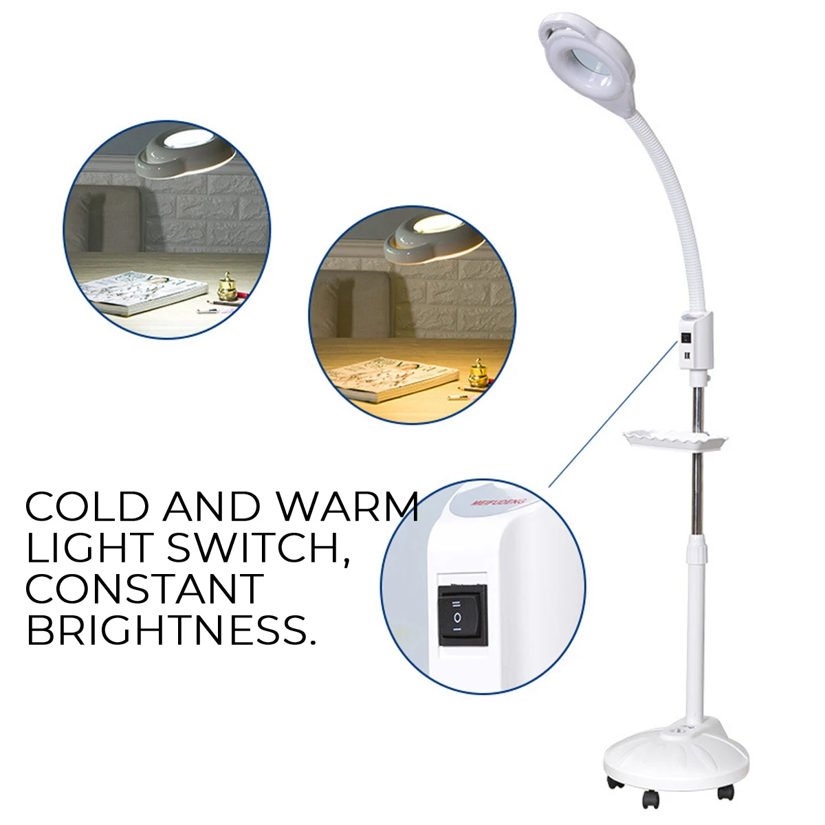  220V-240V 16X Diopter LED Magnifying Floor Stand Lamp Magnifier Glass Warm Cold Ligth Len Facial Li - 4000147877611