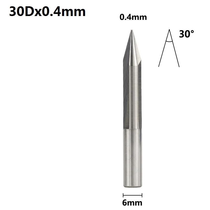 30Dx0.4mm XCAN 1 шт 6 мм хвостовик 15/20/25/30 градусов V Форма Концевая фреза наконечник 0,3-1,0 мм 2 каннелюра с ЧПУ резьба древесины акриловая гравировальное лезвие - Длина режущей кромки: 30Dx0.4mm