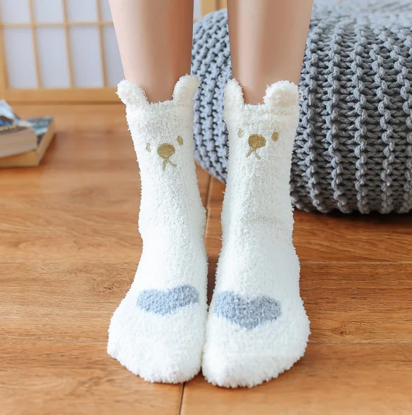 Горячая новинка вышивка кошка олень утолщение для женщин хлопок прекрасный плюш держать теплый сон дамы Забавные милые носки чулочно-носочные изделия зима kawaii