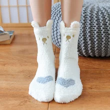 Горячая новинка вышивка кошка олень утолщение для женщин хлопок прекрасный плюш держать теплый сон дамы Забавные милые носки чулочно-носочные изделия зима kawaii