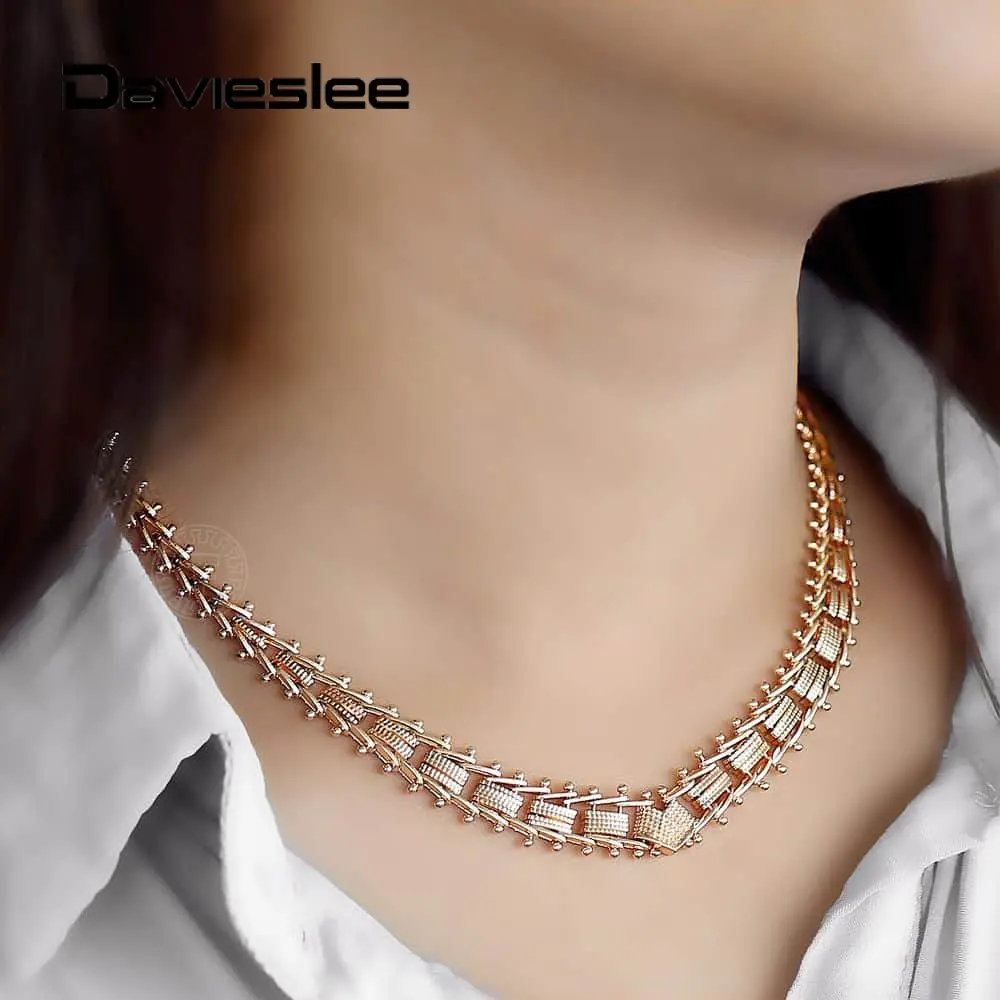 18.5inch Necklace For Women 585 Rose Gold Geometric Spicate Chain Strand Choker Wedding Fashion Jewelry Womens Necklace LCN21