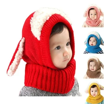 

Cute Baby Knitted Hat Infant Toddler Rabbit Ears Winter Warm Hat Beanies Cap with Hooded Scarf Earflap Kawaii Newborn Kids Hat