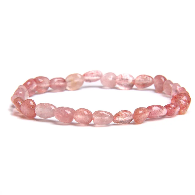 Strawberry Quartz Irreguar женский браслет из натурального кварца с рутилированными бусинами модный простой эластичный розовый браслет из бисера с кристаллами для женщин подарок - Окраска металла: Strawberry Quartz