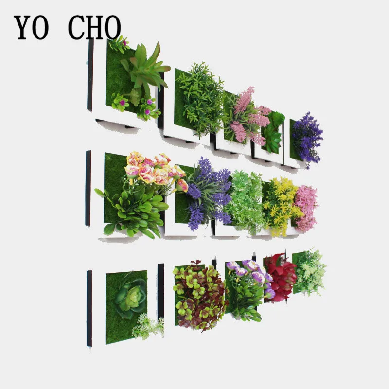 YO CHO 3D искусственное пластиковое суккулентное растение для украшения дома Настенная вешалка пластиковая рамка искусственный цветок Настенная Наклейка для гостиной