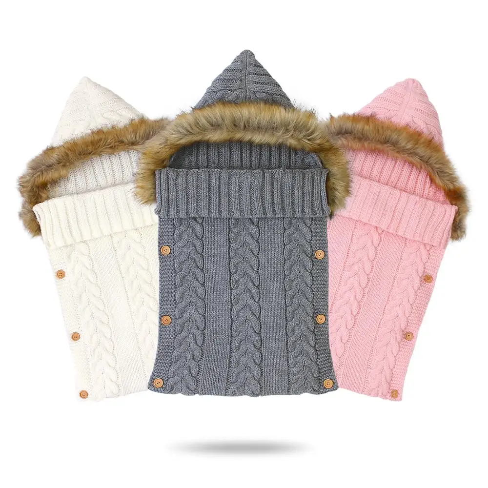 

Baby Stroller Sleeping Bags Winter Thermal Newborn Infant Bebes Swaddle Wrap Sleepsacks Autumn Toddler Kids Knit Envelopes 0-6M