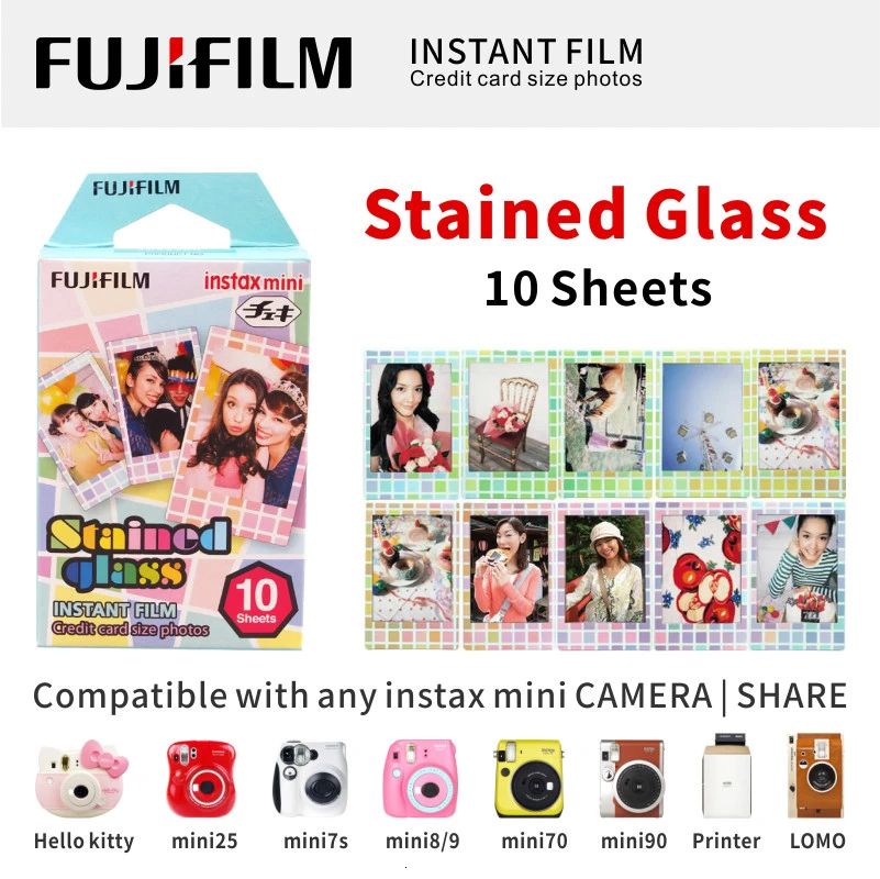 Fujifilm Fuji Instax Mini 9 8 полоса пленка 10 листов для 70 50s 7s 90 25 поделиться мгновенной камеры Радуга Макарон комикс - Цвет: Stained Glass