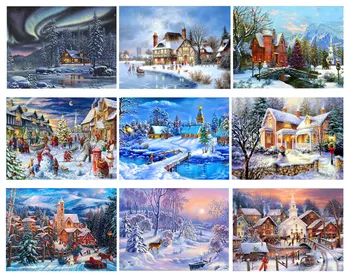 

Yikexin Diamond Painting Snow Scenery Winter Diamond Embroidery Needlework Full Round Landscape Mosaic Cross Stitch Wall Decor