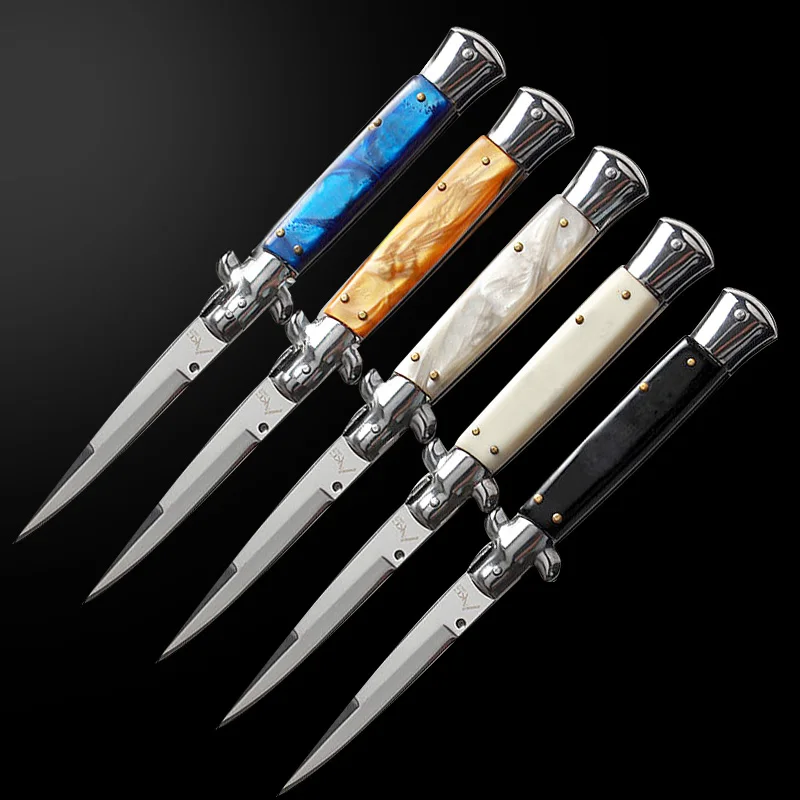 

AKC folding knife tactical automatic quick opening fixed blade knife 440C wooden handle outdoor protection EDC pocket tool