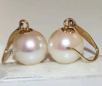 

PERFECT 8-9MM AAA++ ROUND WHITE SOUTH SEA PEARL DANGLE EARRING YELLOW GOLD