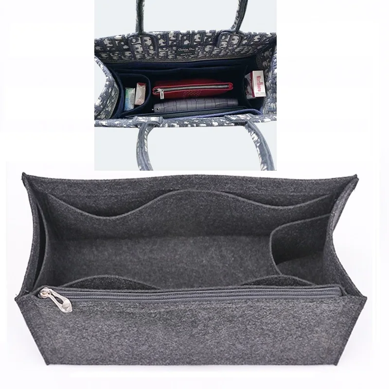 Felt Fabric Purse Tote Diaper Bag Organizer Insert Bag in Bag with Zipper Inner Pocket For Neverfull Speedy