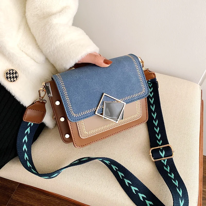 

Mododiino Scrub Leather Crossbody For Women Bag Embroidery Handbag Rivet Shoulder Bag Flap Bag Patchwork Messenger Bag DNV1280