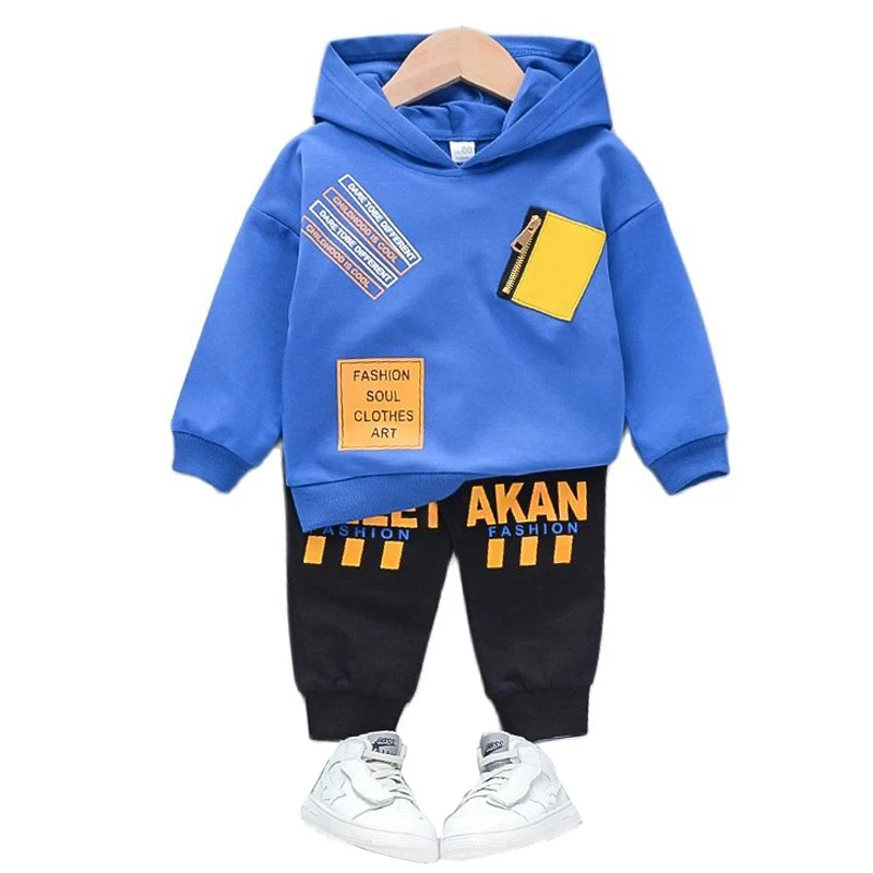 

New Spring Autumn Boys Suit Kids Clothes Handsome Sporty Style Splicing Hoodie Tops+Pant 2pcs 1-5y Baby Set Children Clothing