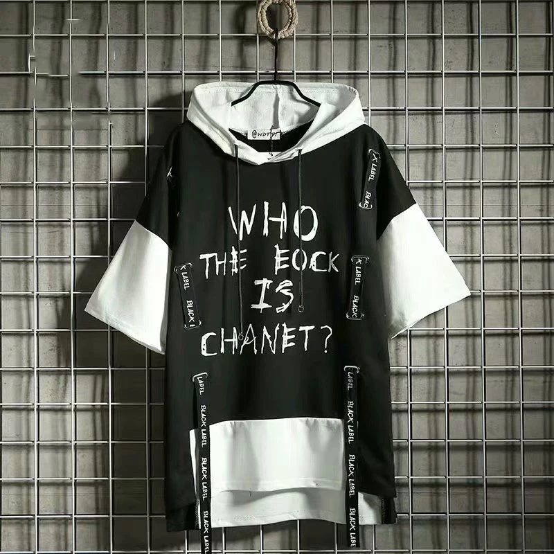2020 Summer Hooded Men's Punk Style Harajuku Ribbon Half sleeve Hoodies Male Casual Hip Hop Sweatshirts Streetwear Mens Hoodies 2020 Summer Hooded Men's Punk Style Harajuku Ribbon Half sleeve Hoodies Male Casual Hip Hop Sweatshirts Streetwear Mens Hoodies