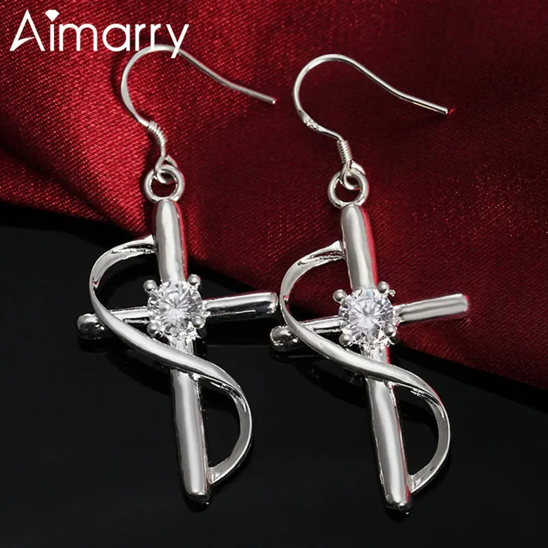 Aimarry 925 серебряный крест AAA циркон серьги для женщин вечерние день рождения обручение свадебные подарки
