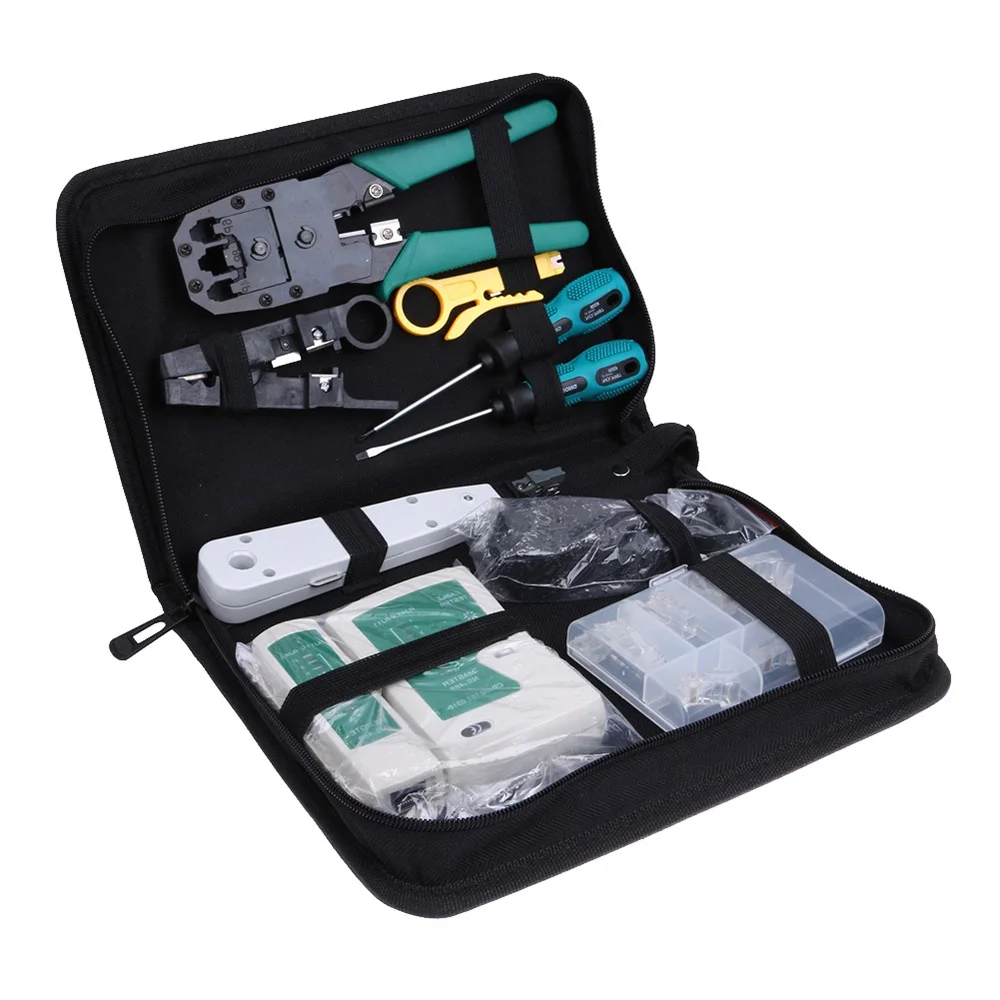 11pcs/set RJ45 RJ11 RJ12 CAT5 CAT5e Portable LAN Network Repair Tool Kit Utp Cable Tester AND Plier Crimp Crimper Plug Clamp PC