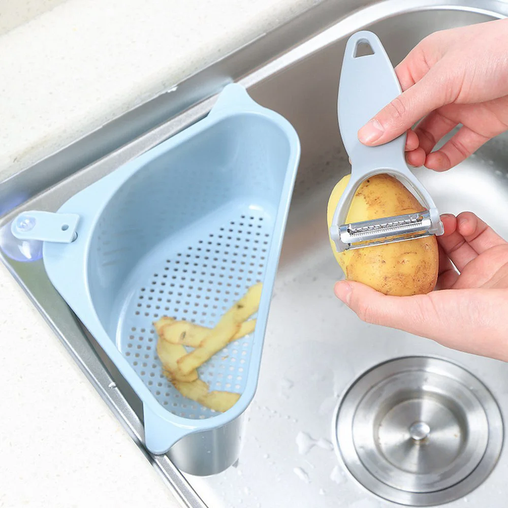 

Kitchen Triangular Sink Strainer Drain Vegetable Fruit Drainer Basket Suction Cup Sponge Rack Storage ToolSink Filter Shelf