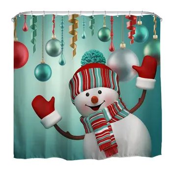 

Christmas Snowman Decor Bath Curtain with Hooks Polyester Waterproof Fabric Bathroom Curtains Festival Machine Washable Shower