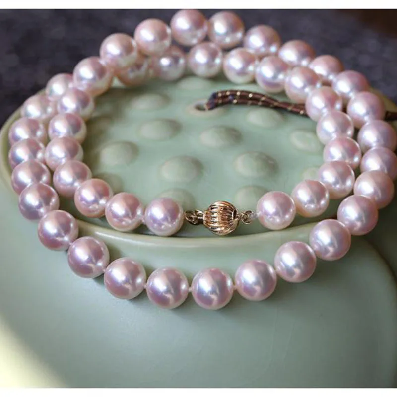 

elegant round Japanese AAA 9-8 mm white round pearl necklace 18 inch 14k/20