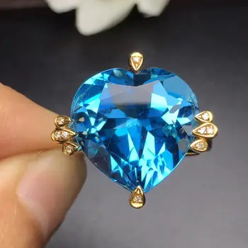 

Topaz Ring Fine Jewelry Real 18 K Gold AU750 Jewellery 100% Natural Blue Topaz Gemstone Female Rings for Women Fine Ring