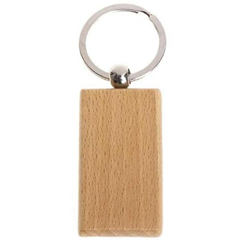 

Hot XD-60Pcs Blank Rectangle Wooden Key Chain Diy Wood Keychains Key Tags Can Engrave Diy Gifts